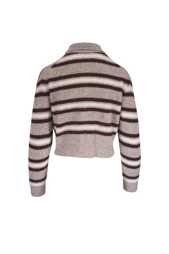 Brunello Cucinelli Chocolate Multi Stripe Lurex Collared Cardigan - view 4
