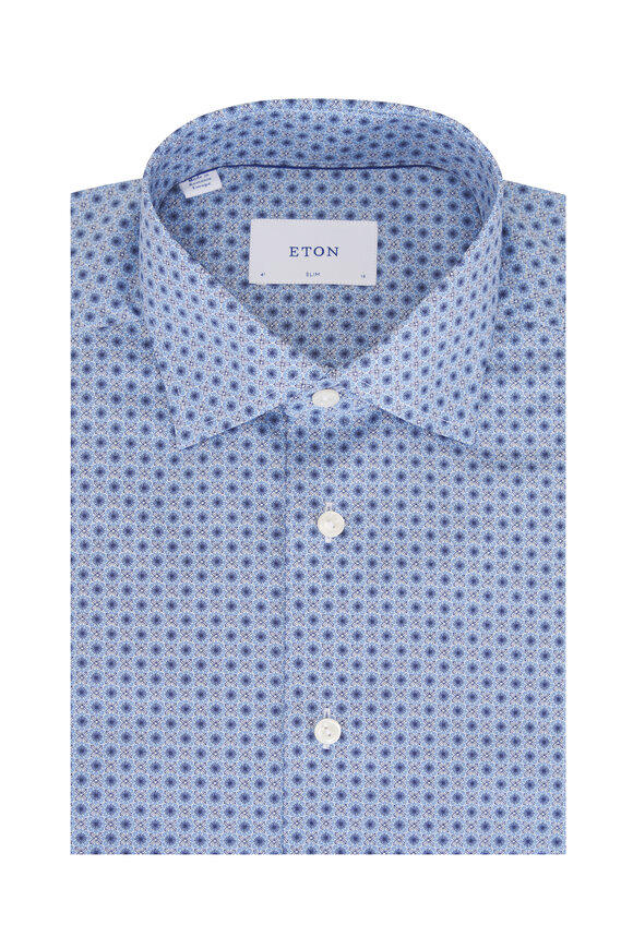 Eton Blue Floral Print Cotton Dress Shirt - view 1