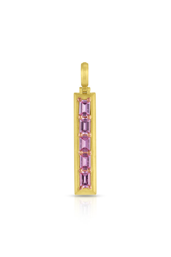 Leigh Maxwell 18k Yellow Gold 5 Stone Pink Sapphire Bar Pendant - view 1