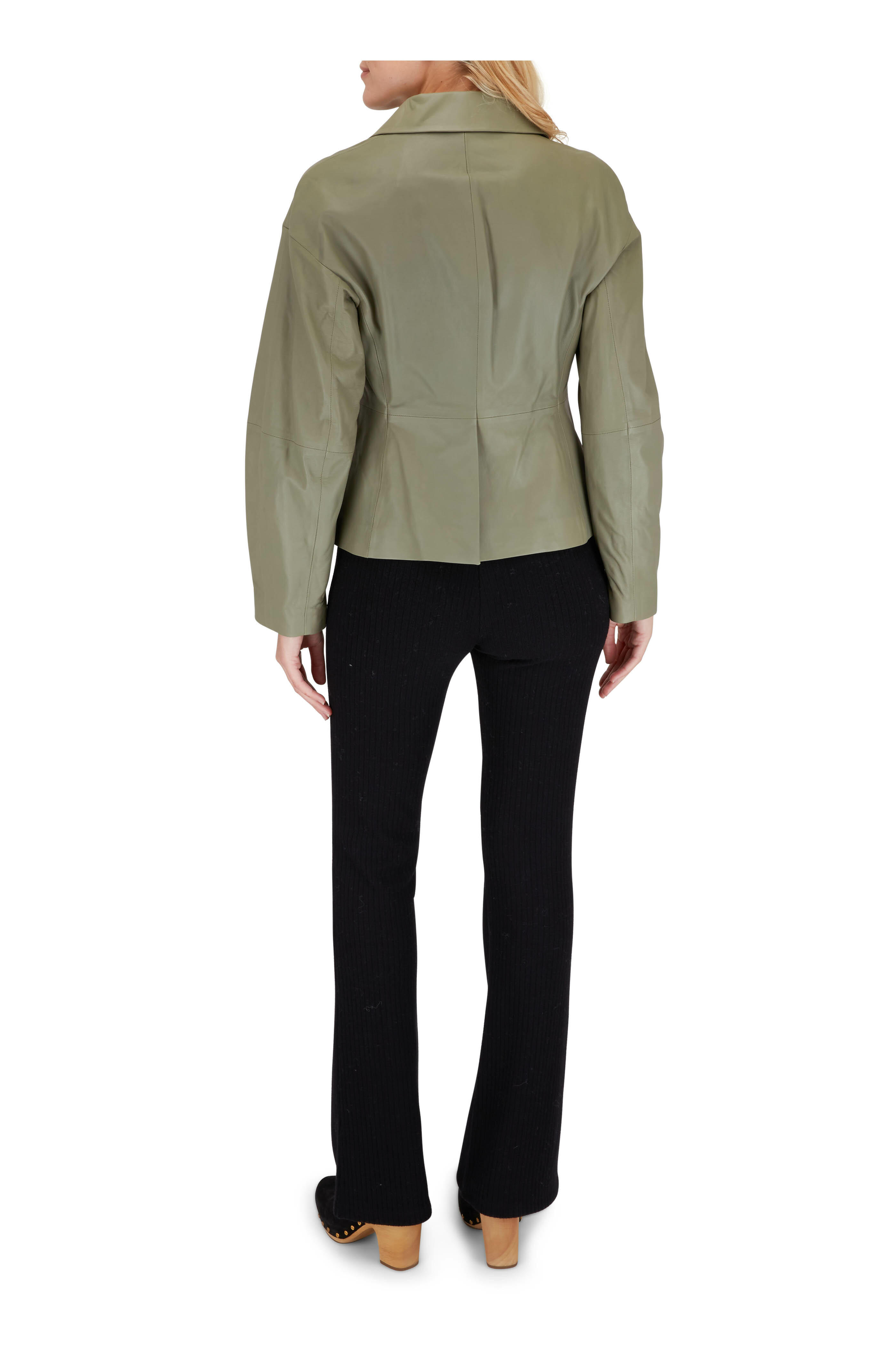 Vince - Sage Leather Cinched Shirt Jacket