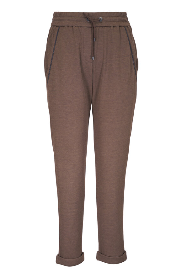 Brunello Cucinelli Chocolate Cotton & Silk Monili Trim Pocket Pant