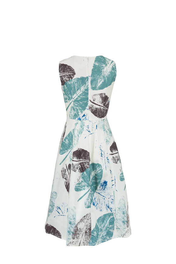Carolina Herrera - Ivory Multi Feather Print A-Line Dress