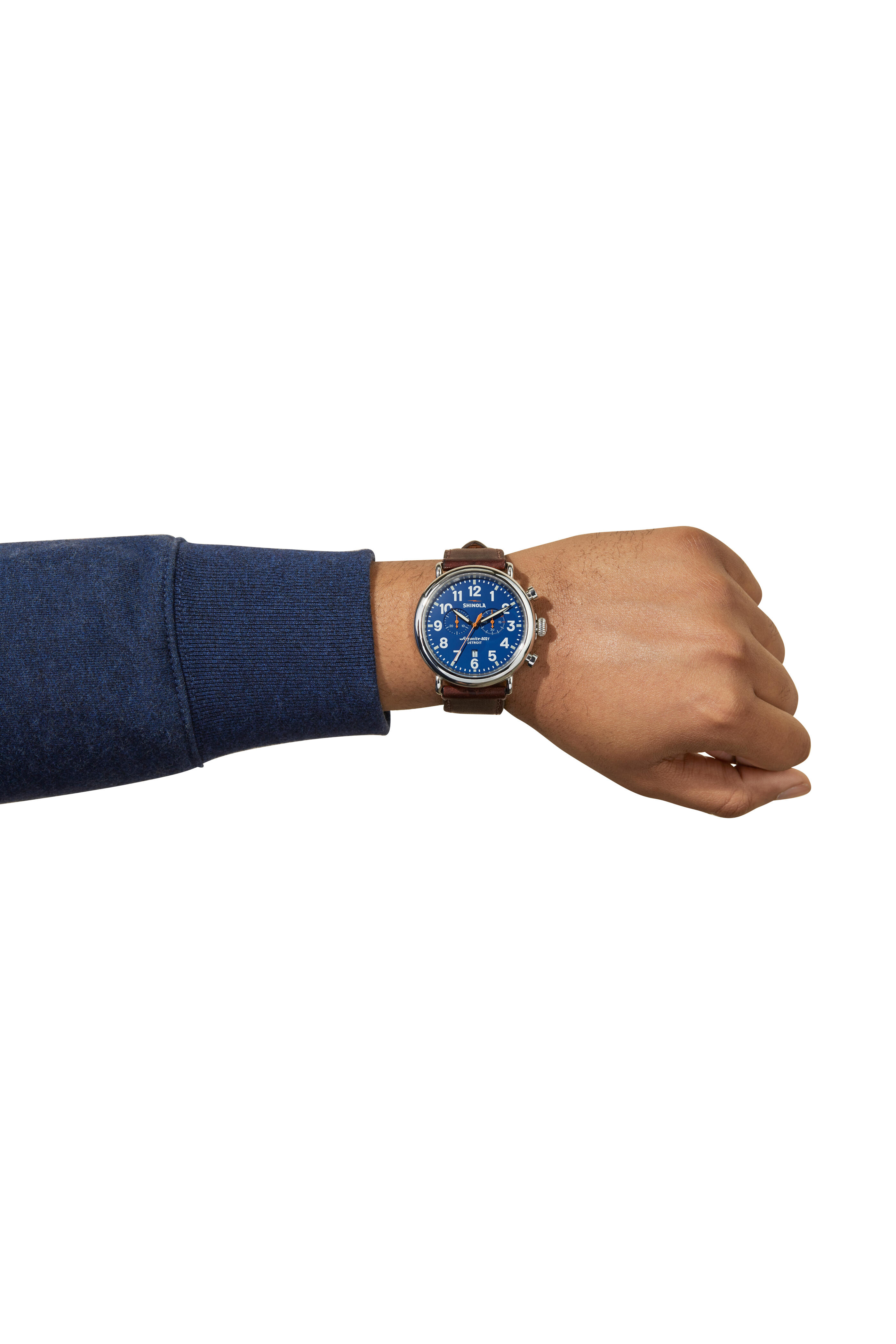 Shinola - The Runwell Royal Blue Brown Strap Watch, 47MM
