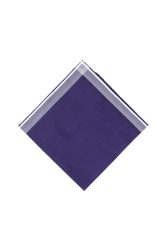 Simonnot-Godard Navy Blue Striped Pocket Square  