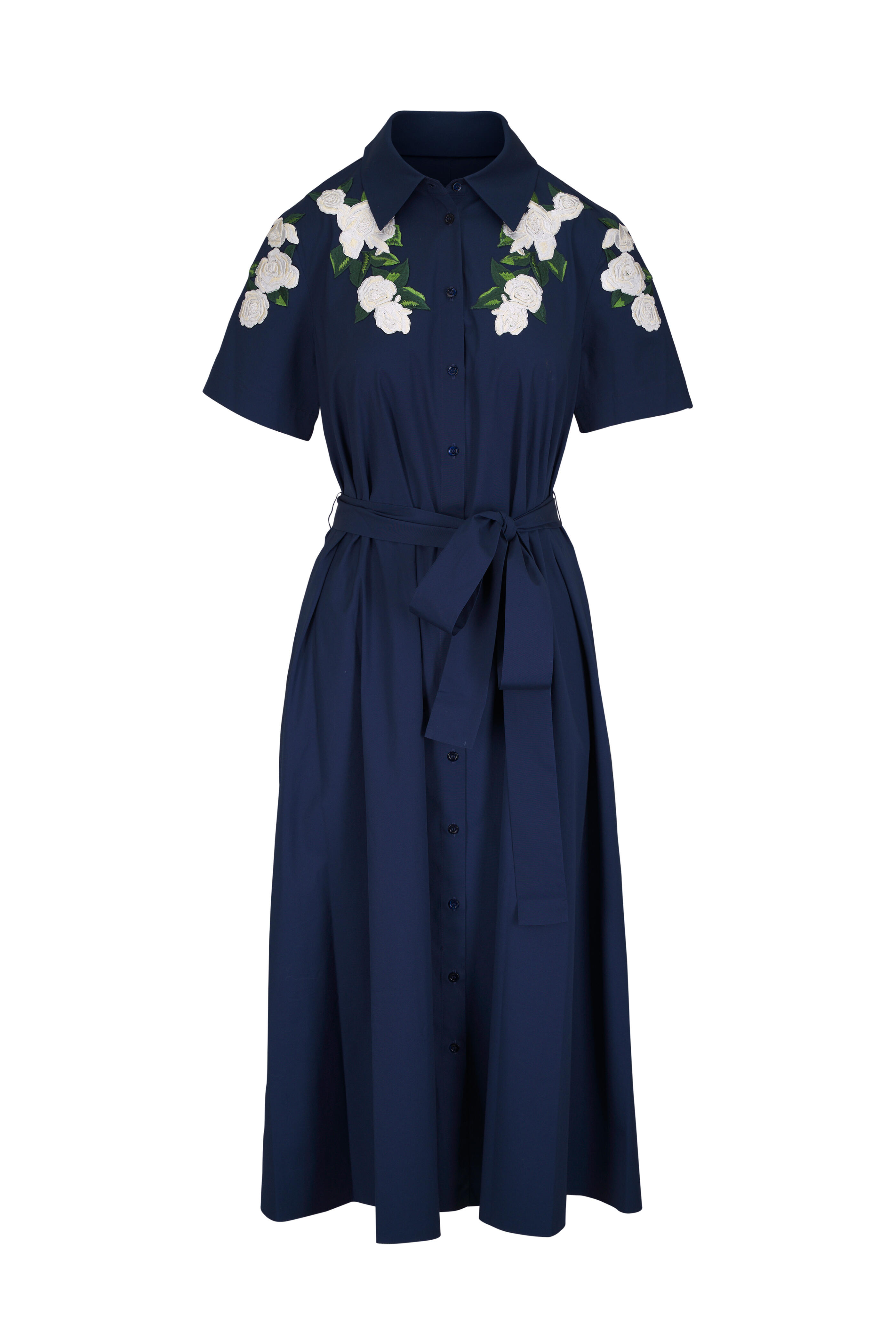 Carolina Herrera - Midnight Embroidered Belted Shirtdress