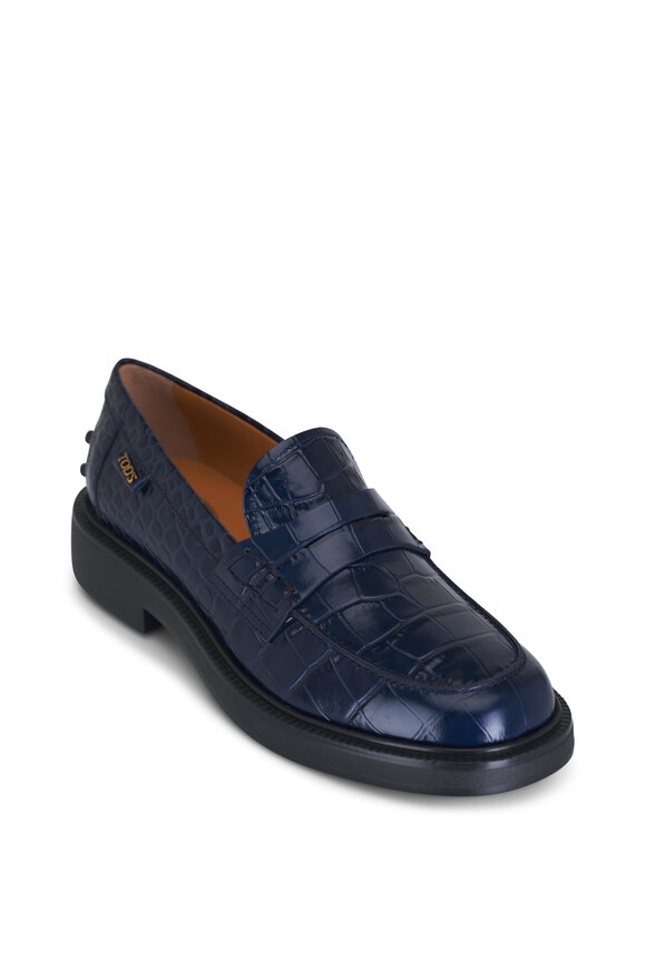 Tod's Navy Embossed Leather Loafer