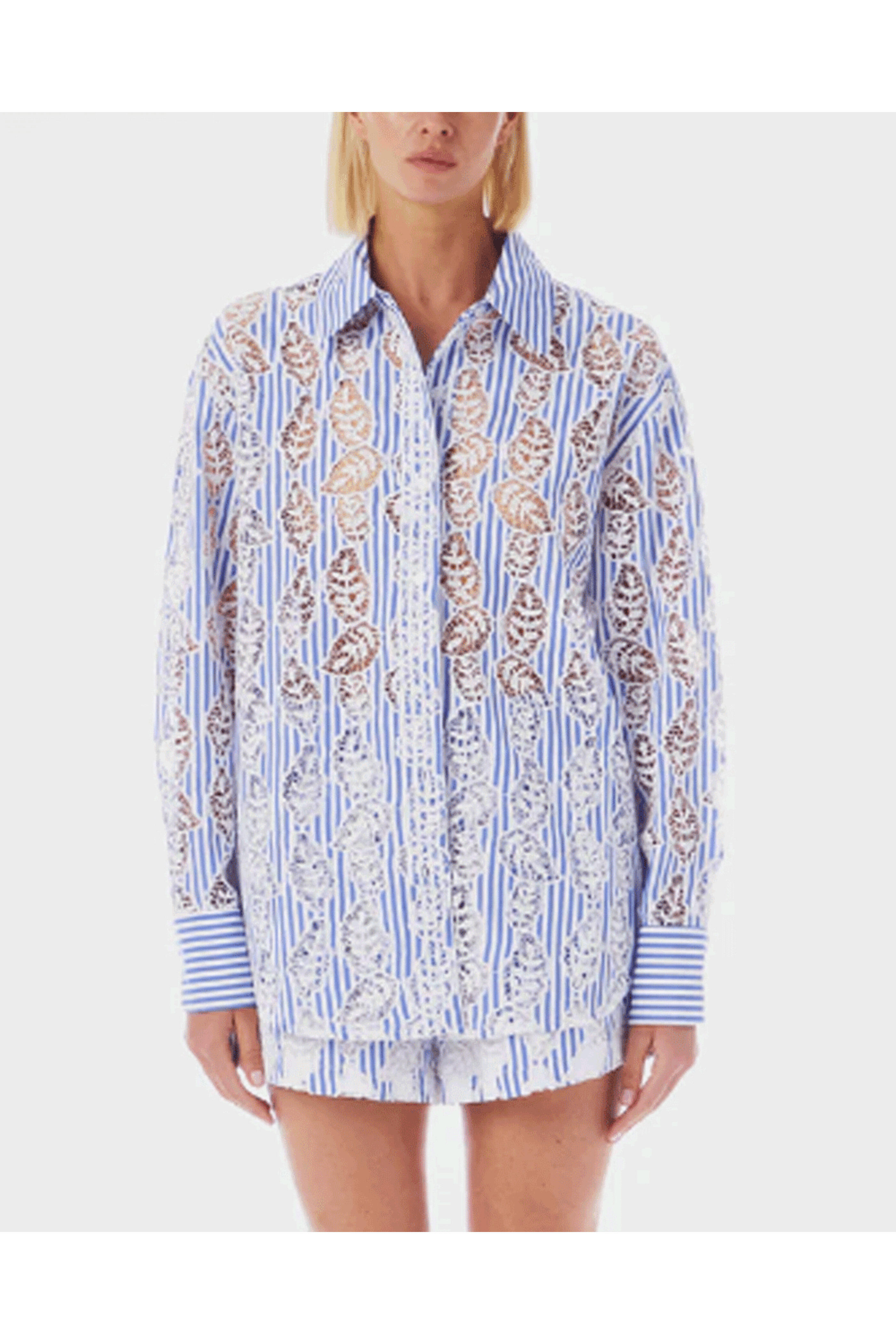 Le Superbe - Blue White Embroidery Unbeleafably Over You Shirt