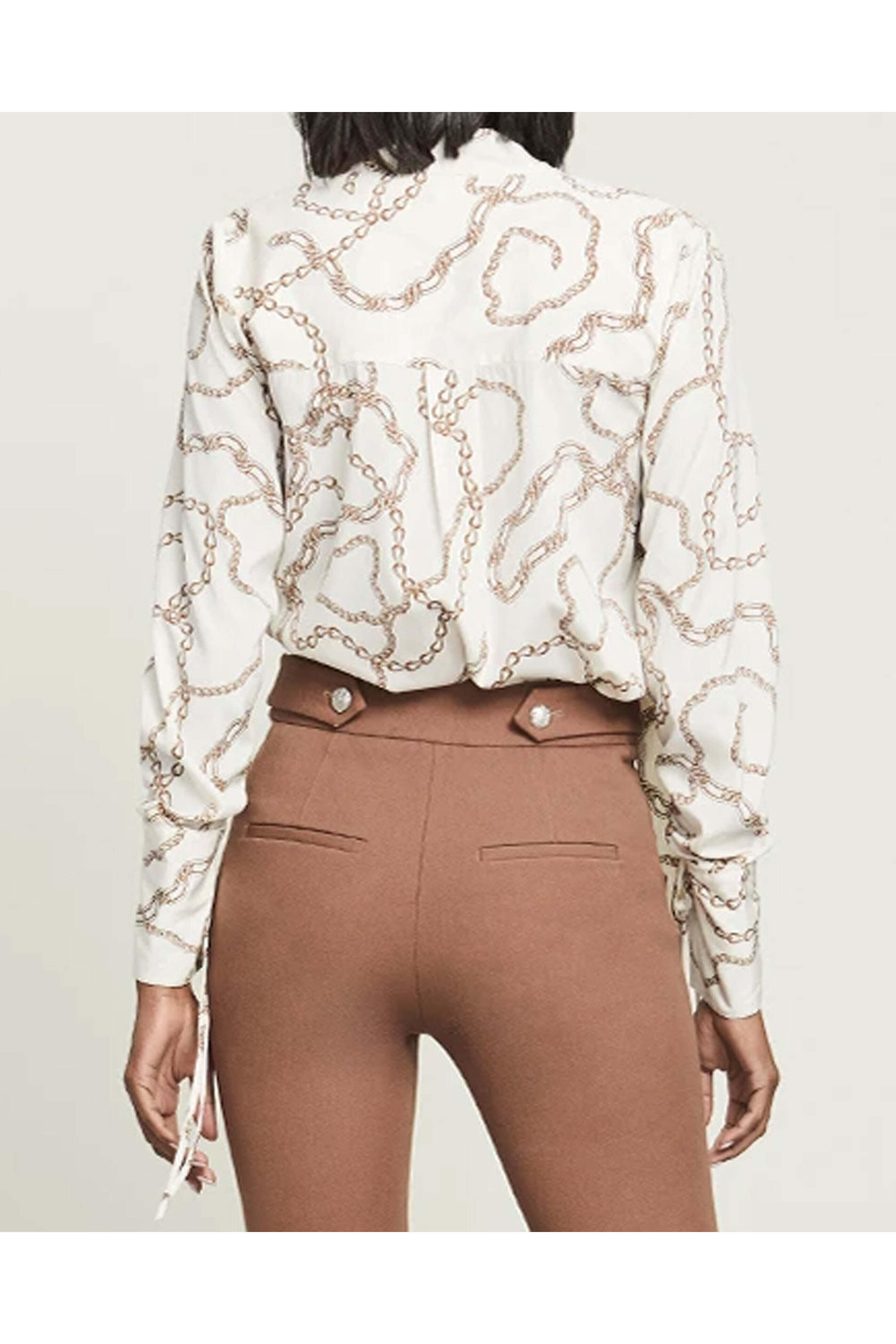 Veronica Beard - Ecru Chain Print Tie Neck Remi Blouse