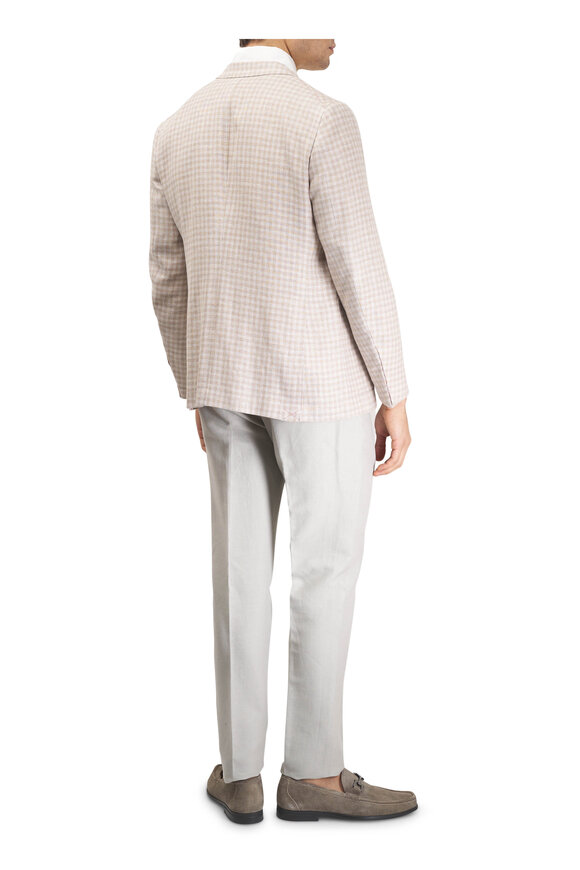 Isaia Tan Check Linen, Wool & Silk Sportcoat - view 4