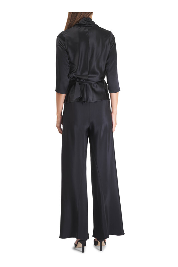 Peter Cohen Black Three Quarter Sleeve Heavy Satin Blouse - view 3