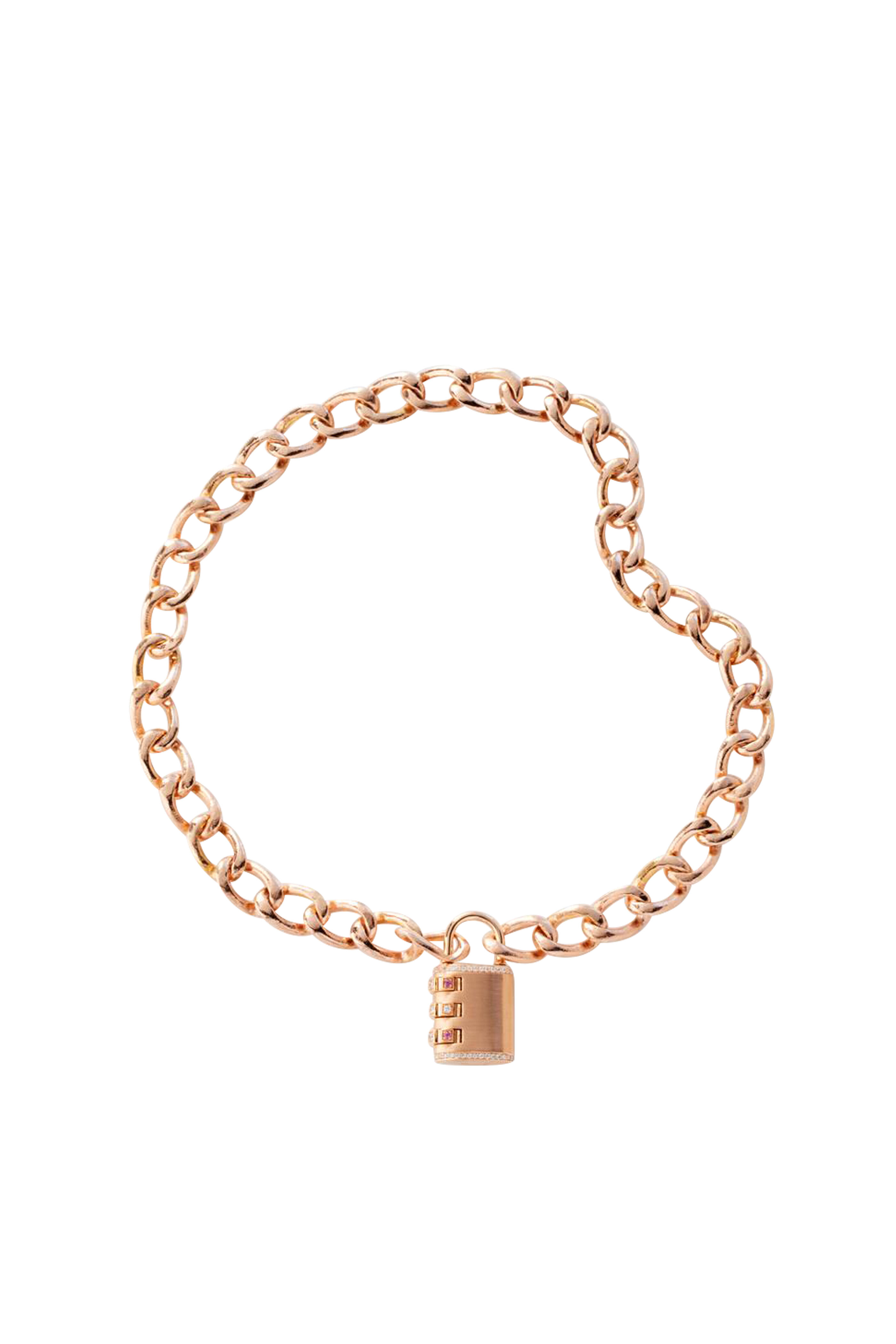 Rose-Gold Pave Shackle Heart Lock Necklace, 18-24 inches