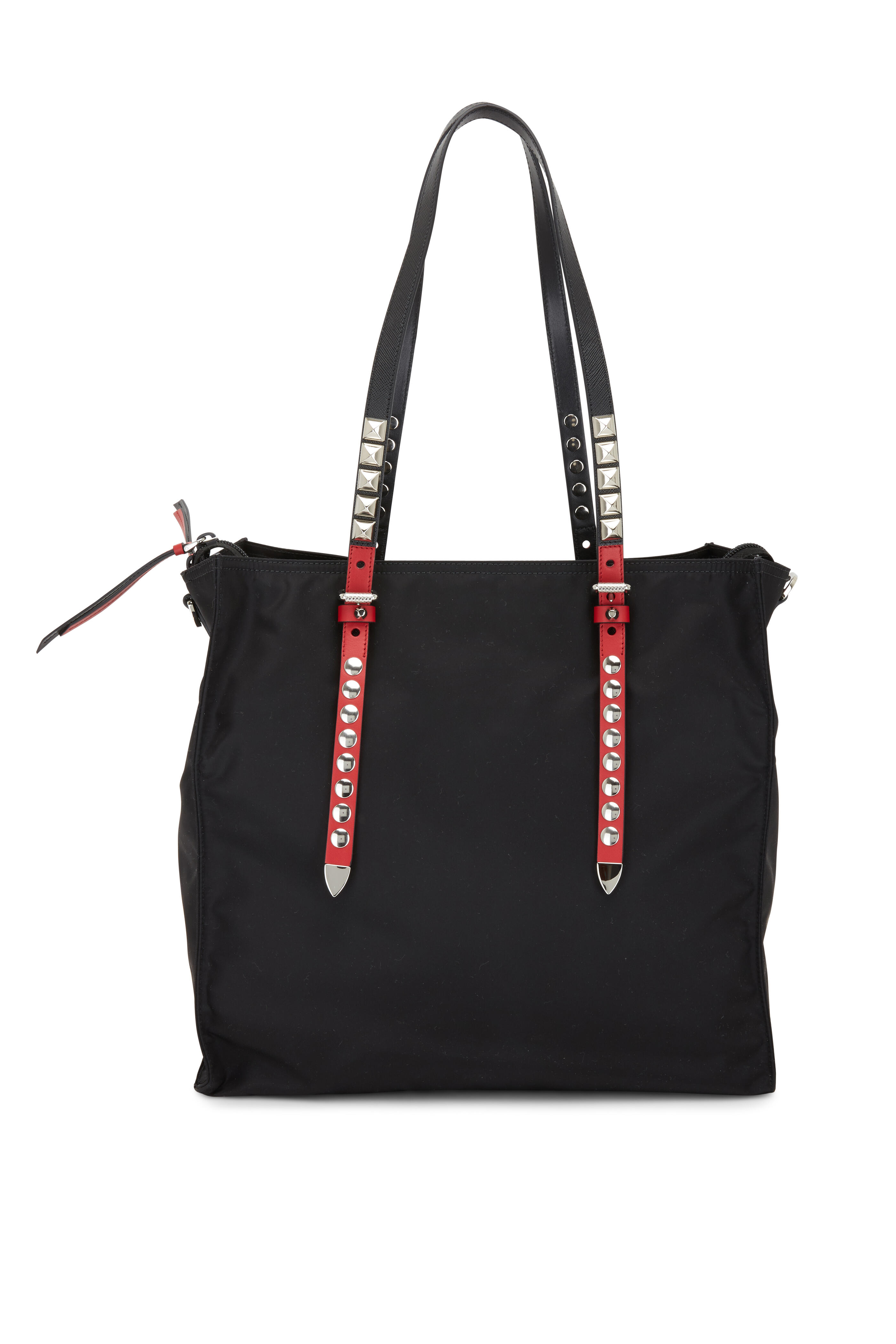 Prada - Black & Red Tessuto Studded Large Tote