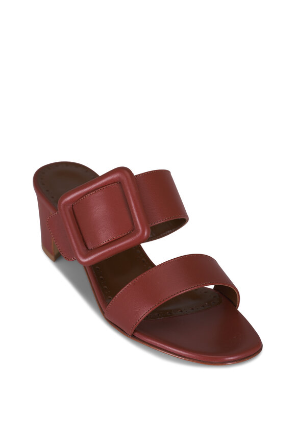 Manolo Blahnik Titubanew Brown Leather Buckle Sandal, 50mm