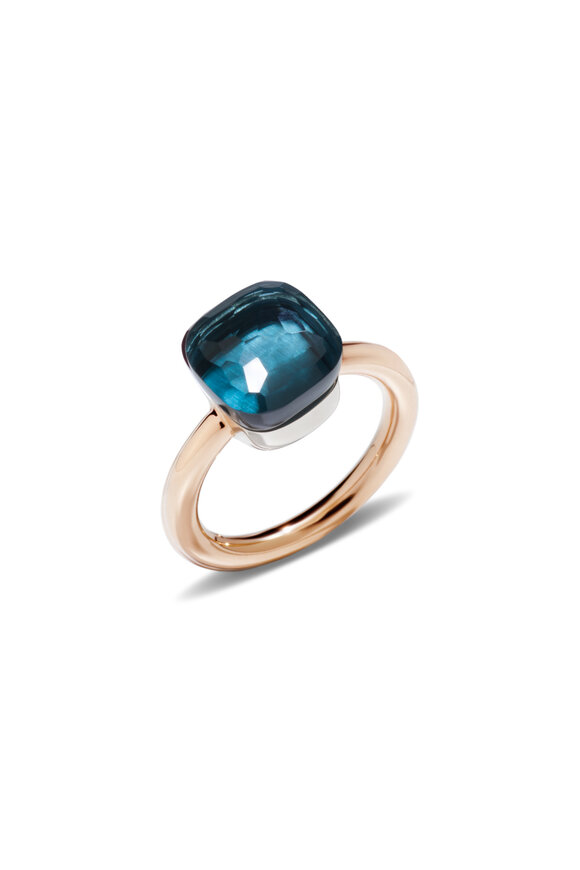 Pomellato 18k Rose Gold Blue Topaz Iconica Ring