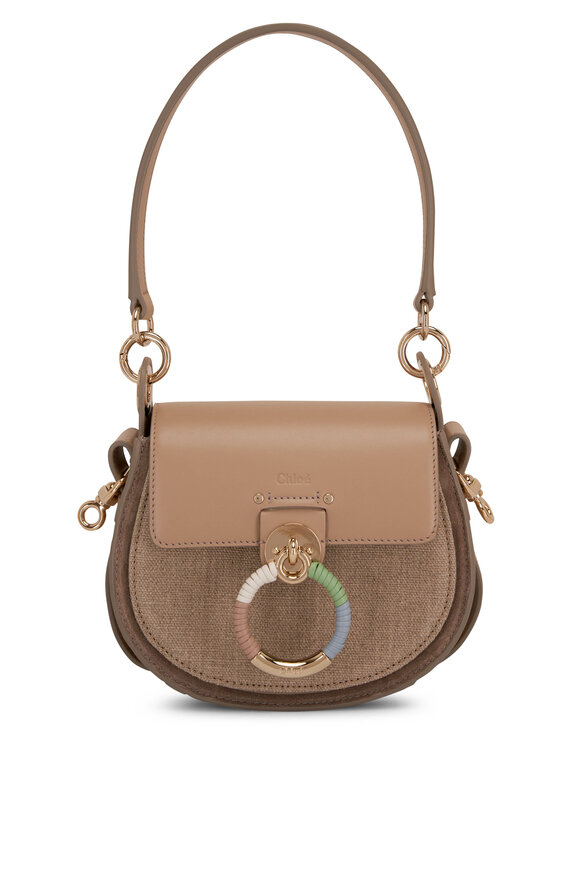 Chloé Tess Small Argil Brown Linen & Leather Bag 