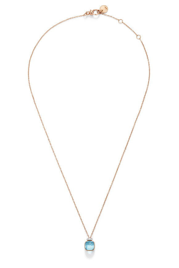 Pomellato 18k Rose Gold Blue Topaz Nudo Mini Necklace - view 2