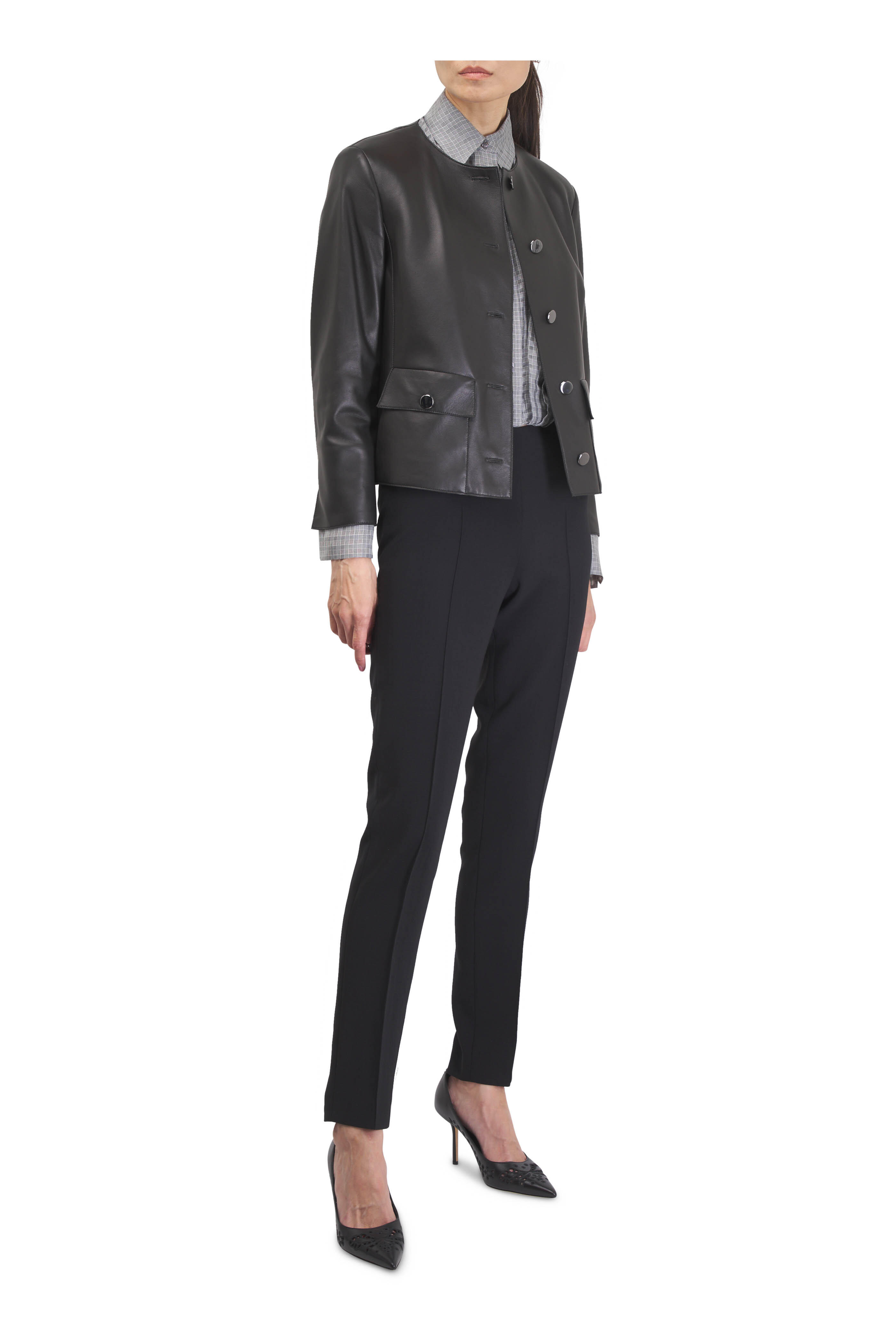 Akris - Ecru & Black Plaid Cotton & Silk Cropped Blouse