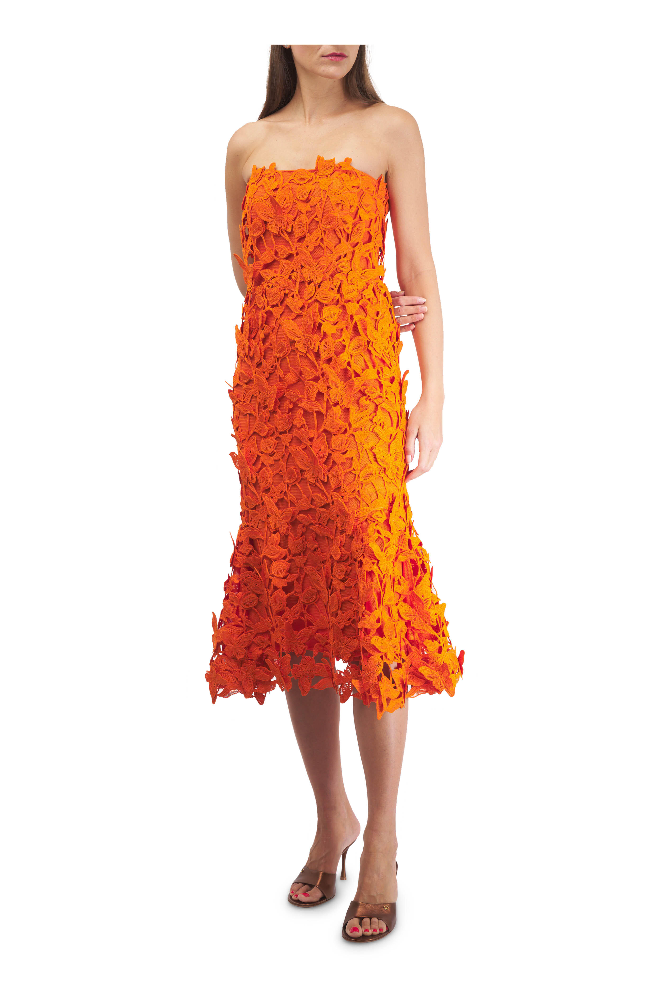 Simkhai - Fleurella Tangerine 3D Floral Applique Midi Dress