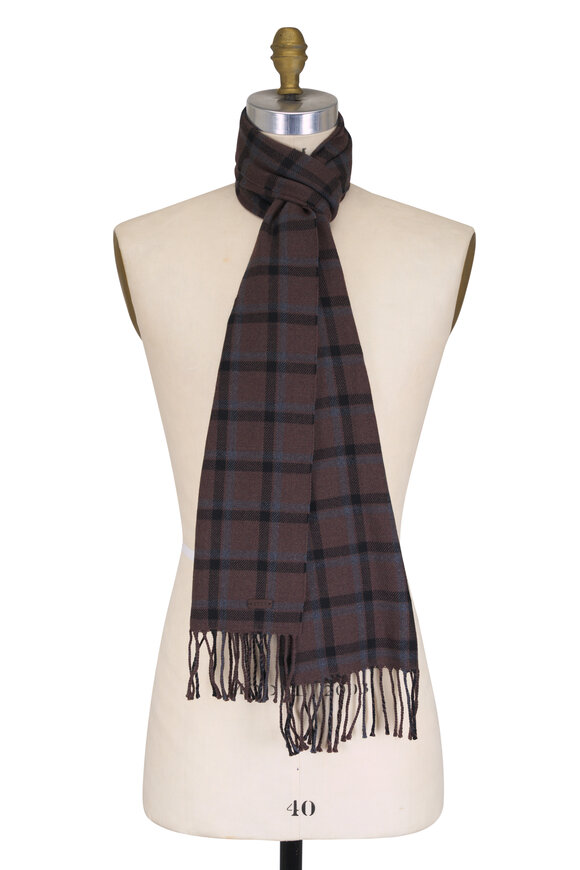 Eton Brown Check Merino Wool Scarf - view 1