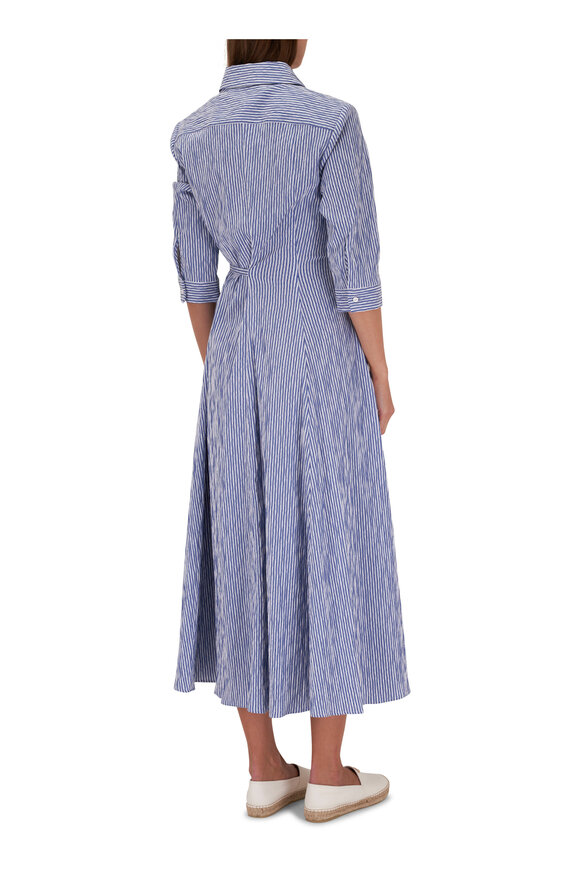 Talbot Runhof - Blue & White Stripe Midi Shirt Dress 