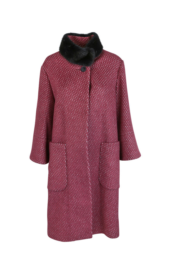 Kiton - Berry Wool Blend Mink Trim Coat 