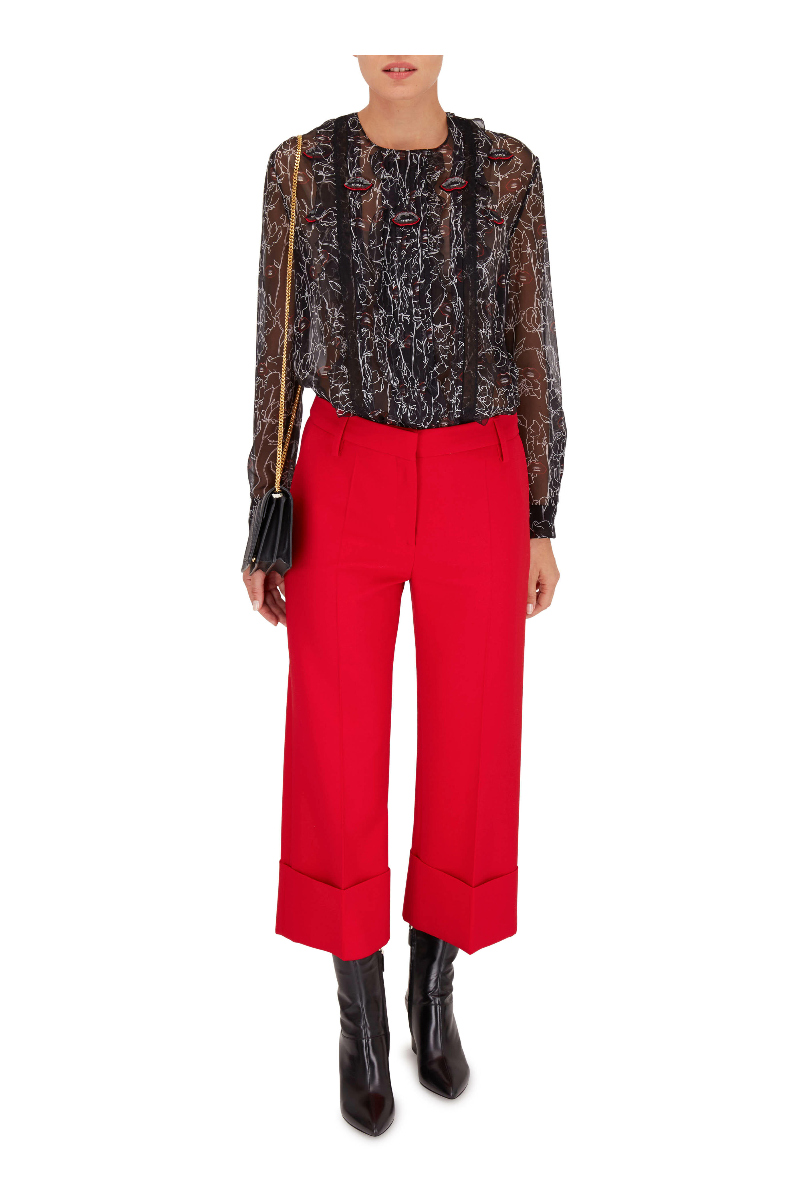 Valentino - Red Crepe Couture Straight Leg Crop Pant