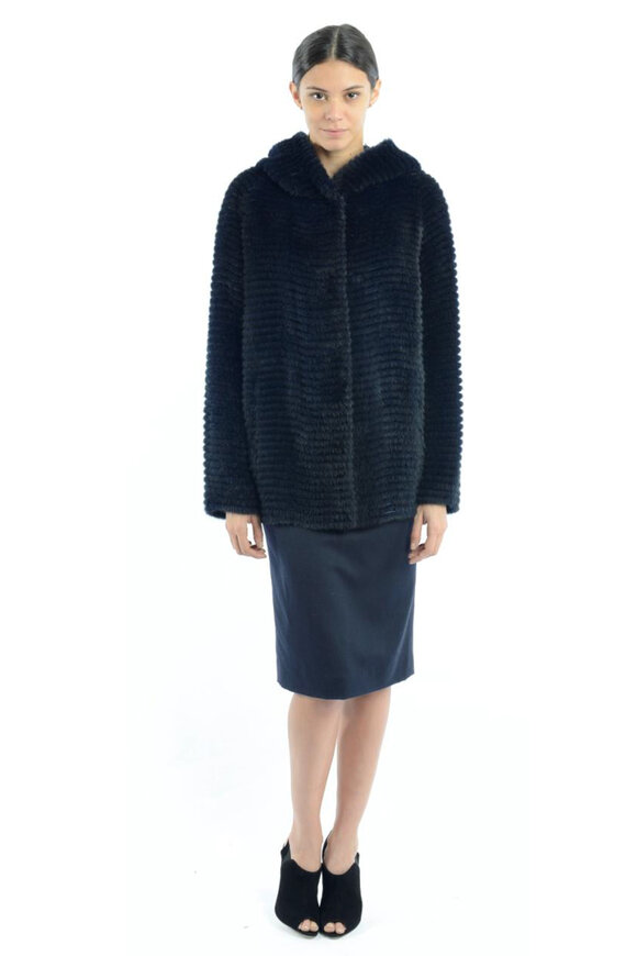 Oscar de la Renta Furs - Midnight Navy Mink Fur Strip Jacket