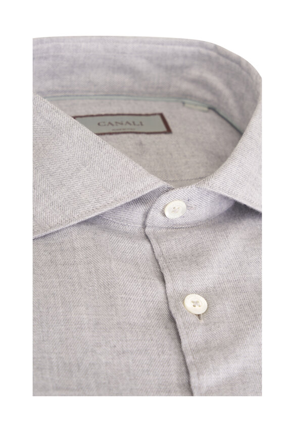 Canali Light Gray Chevron Cotton Sport Shirt - view 3