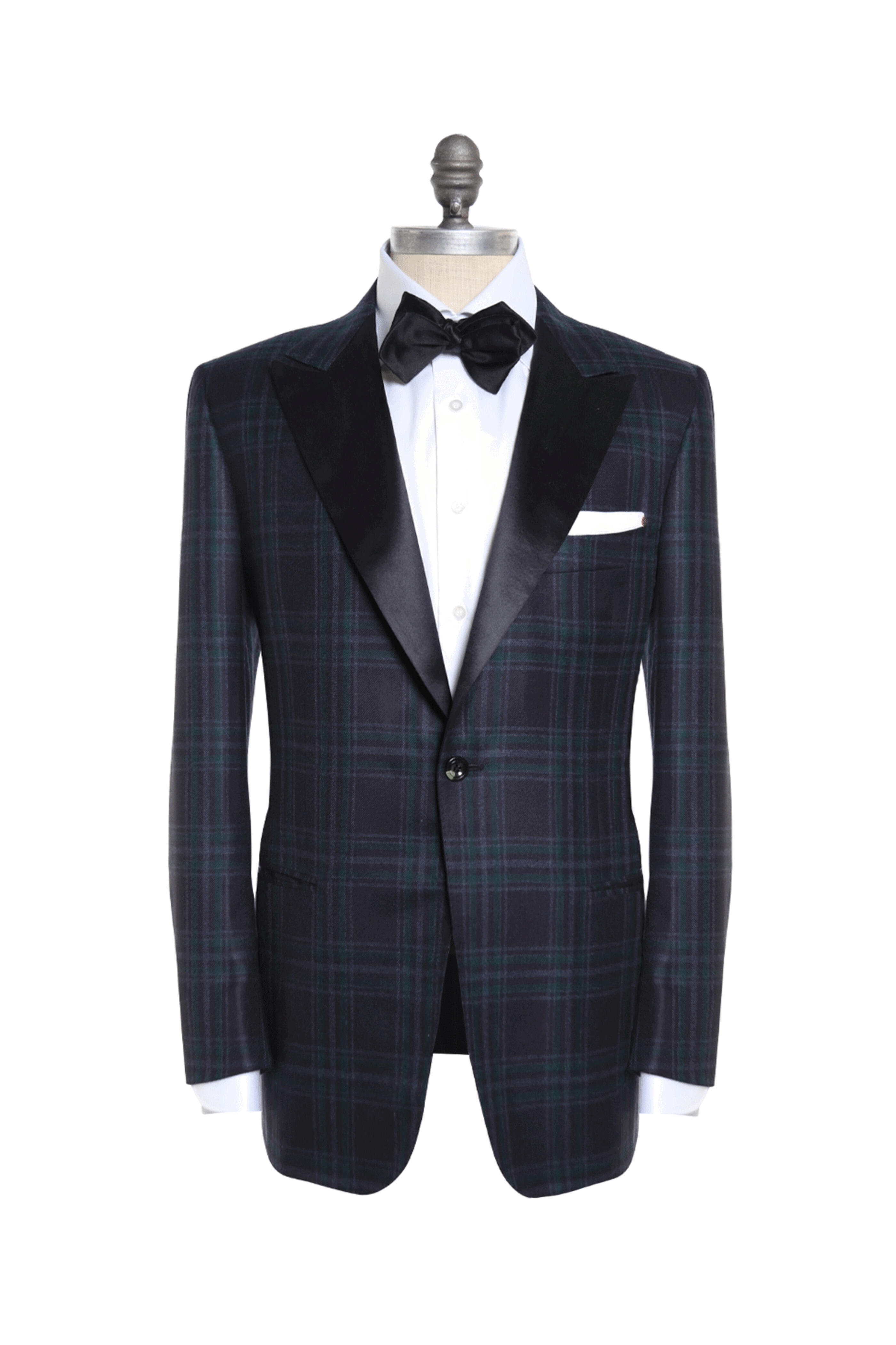 Kiton - Navy and Green Plaid Cashmere Dinner Jacket