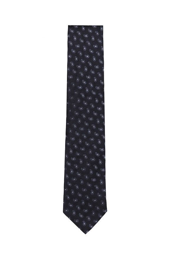 Geoff Nicholson Black & Grey Paisley Silk Necktie