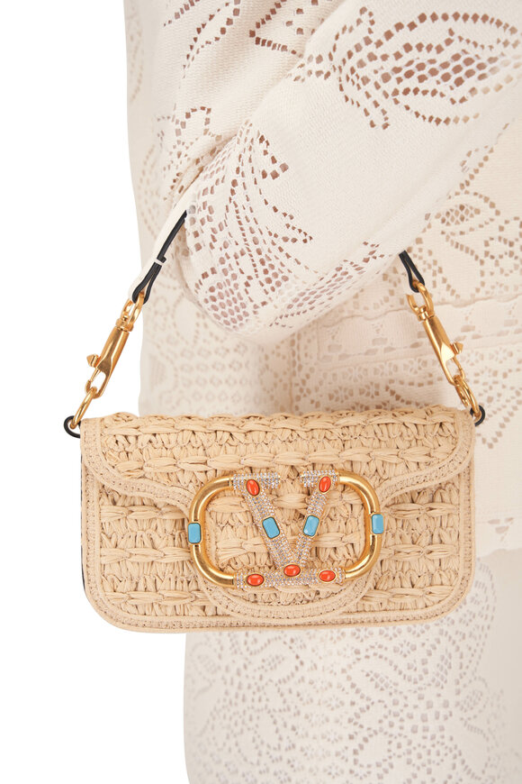 Valentino Garavani - Small Loco Raffia Jewel Logo Shoulder Bag 