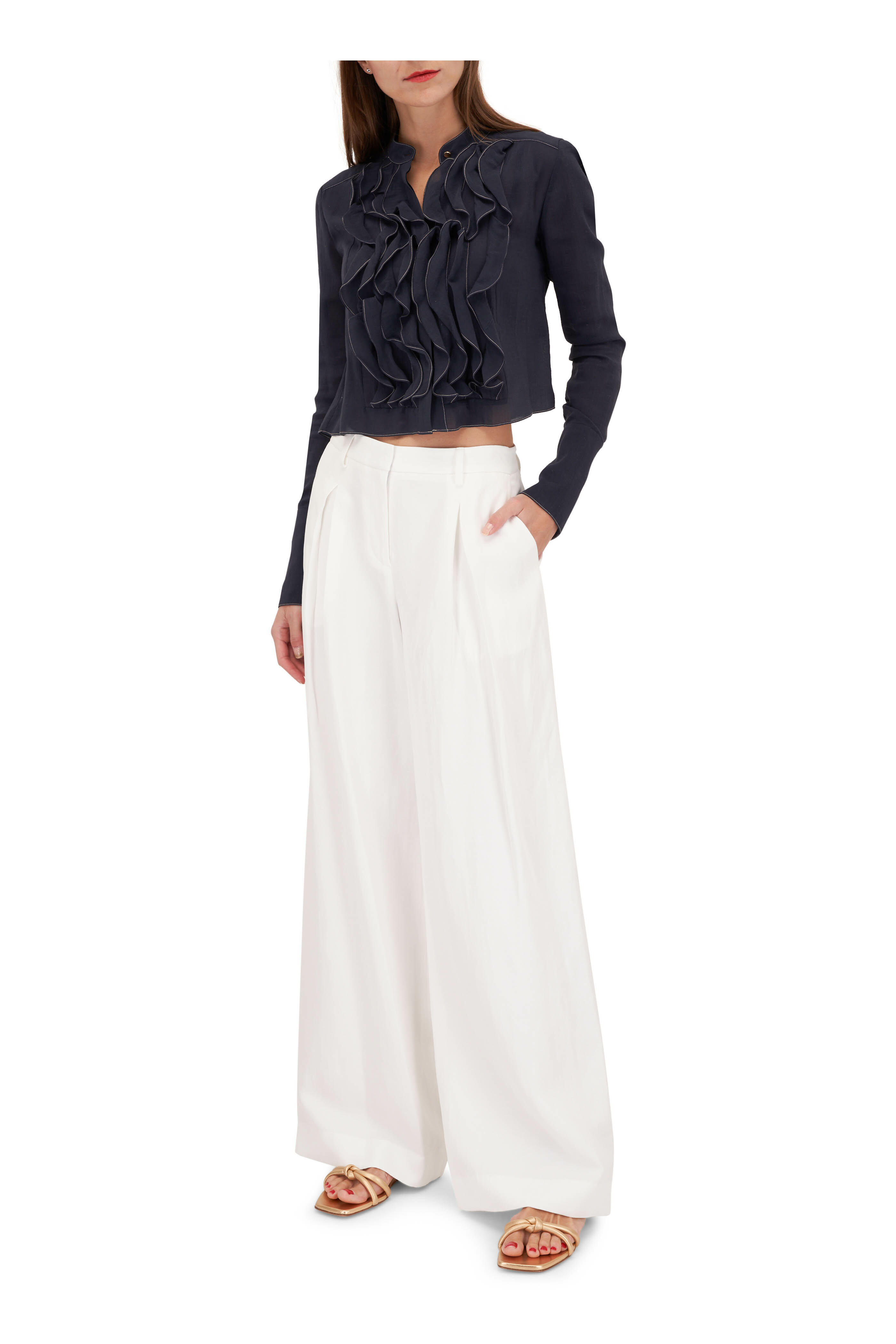 TWP - Sullivan White Pleated Wide Leg Pant