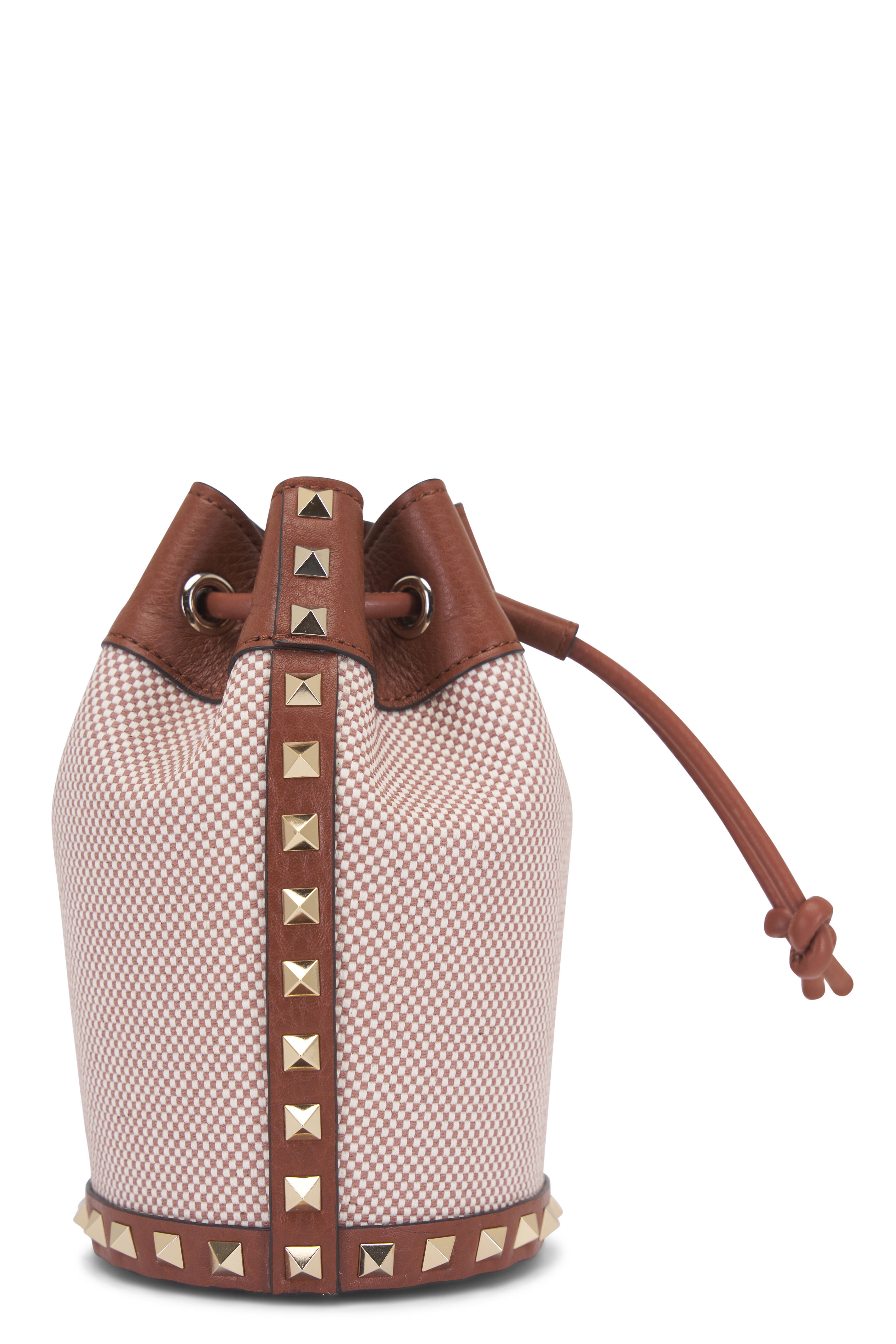 ショルダーバッグ・ポシェット 25ss VALENTINO GARAVANI Two-Tone Canvas Rockstud Bucket Bag Valentino Garavani - Brown Rockstud Canvas & Leather Mini