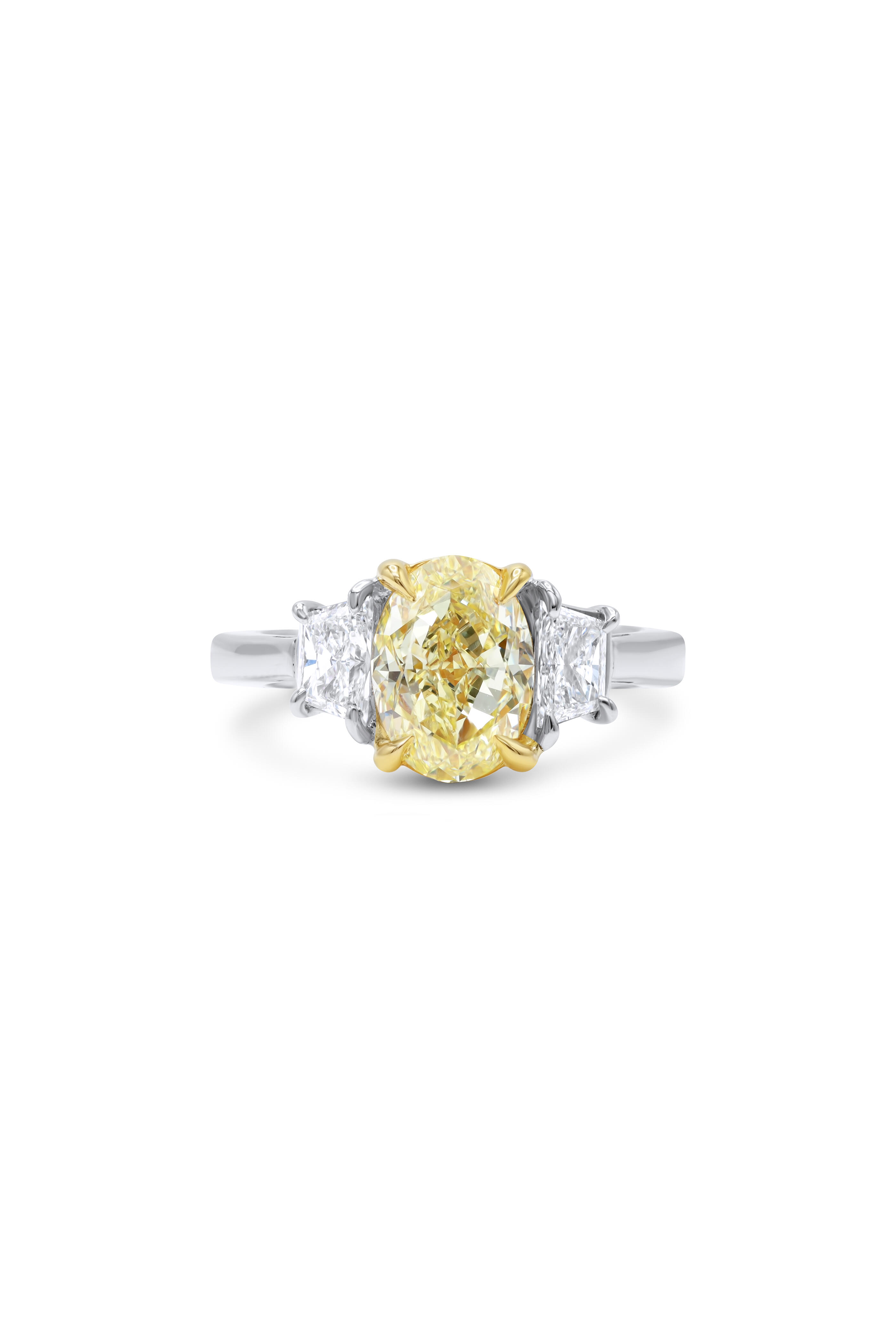 Diana M Jewels - Fancy Yellow Oval & Trapezoid Diamond Ring - view 1