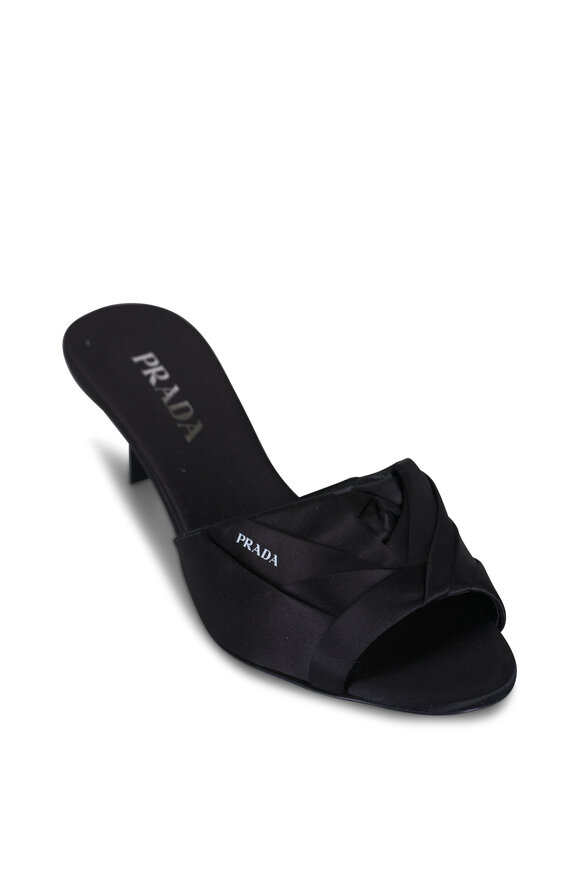 Prada - Black Padded Leather Double Strap Sandal, 20mm