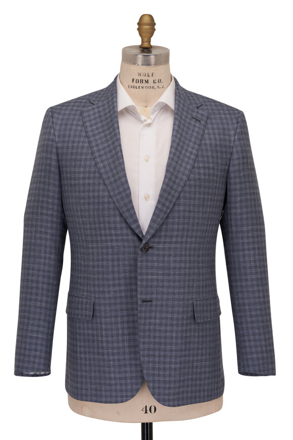 Brioni - Blue Tonal Plaid Wool Blend Sportcoat 