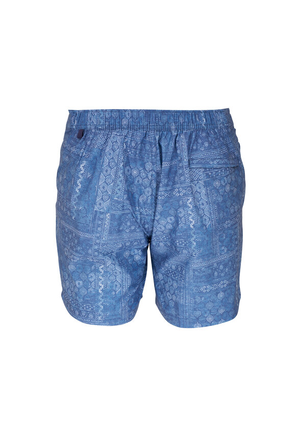 Peter Millar - Blue Pearl Tile Patchwork Print Swim Trunks 