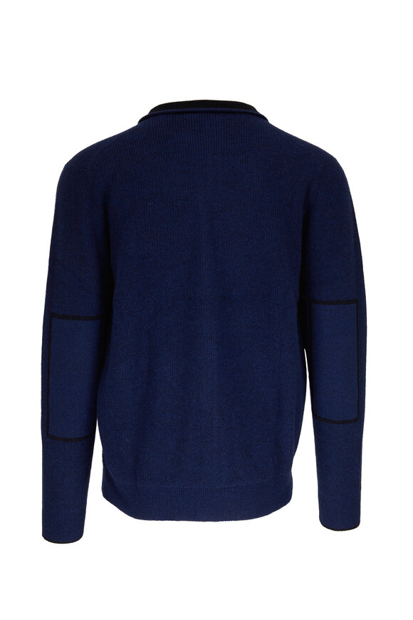 Kinross - Navy Ribbed Cashmere Full Zip Sweater