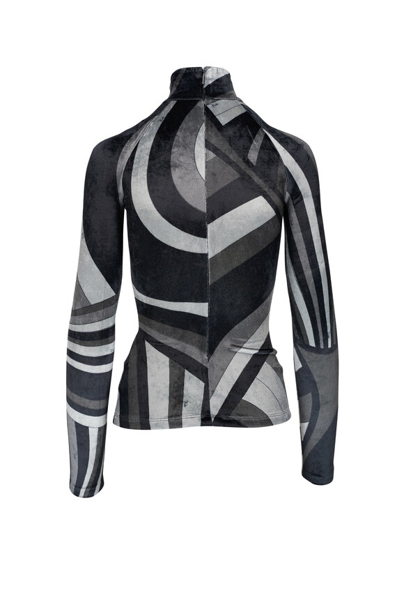 Pucci - Gray & Black Stretch Velvet Jersey Turtleneck Top 