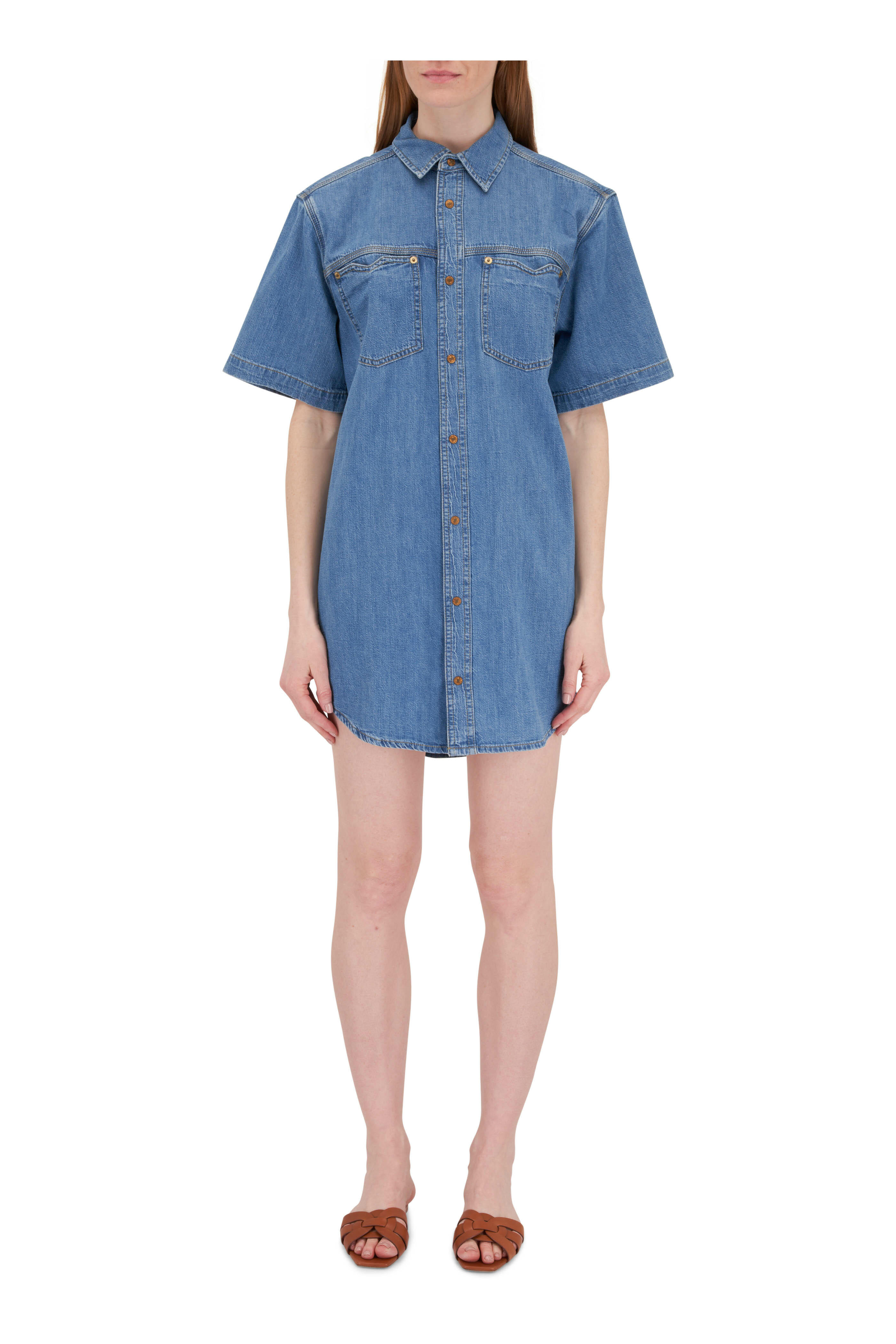 Re/Done - Oversized Stoned Ciel Denim Shift Dress