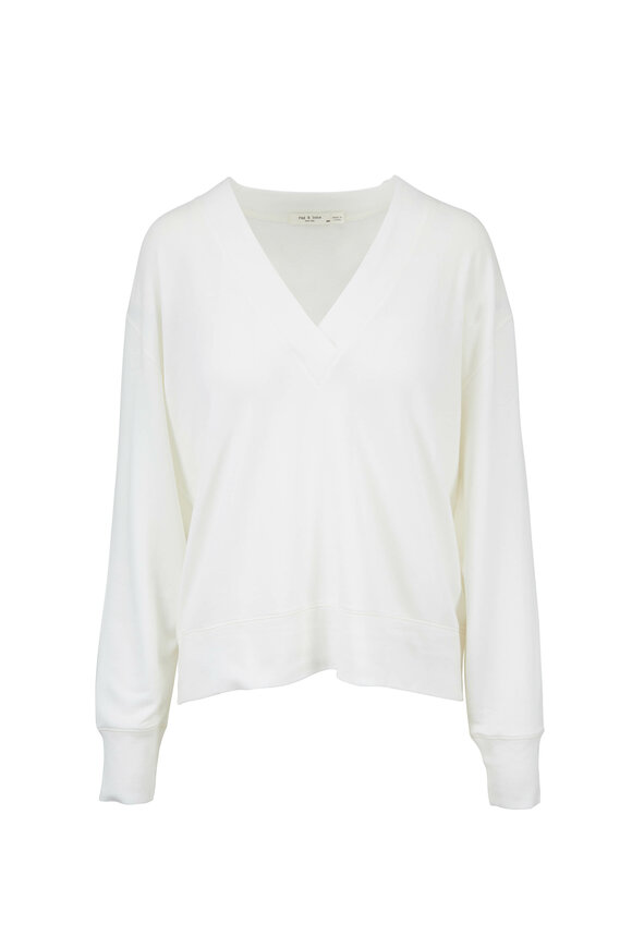 Rag & Bone - Flora White Modal V-Neck Sweater