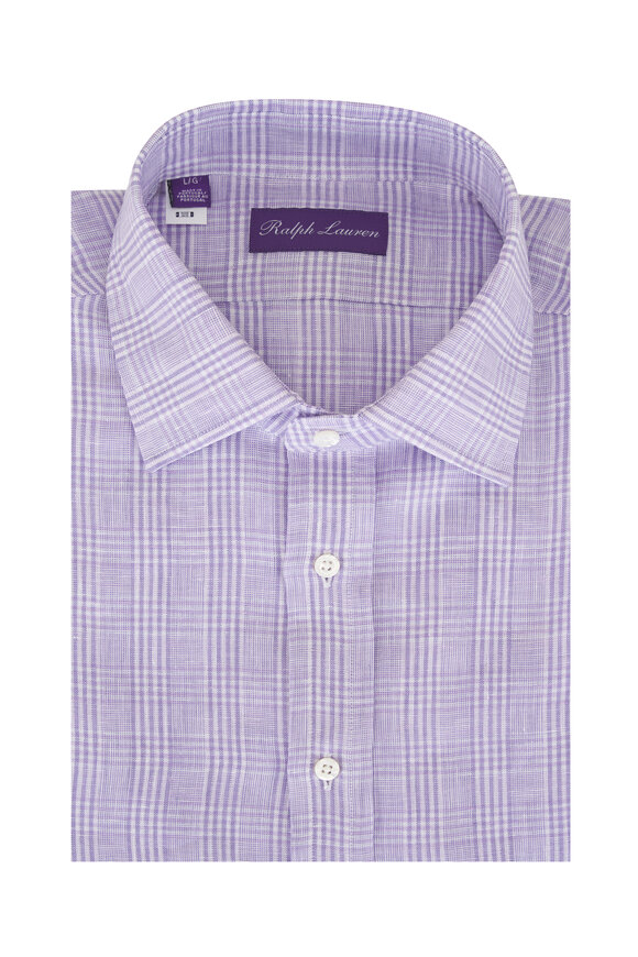 Ralph Lauren Purple Label Lavender Glen Check Linen Sportshirt
