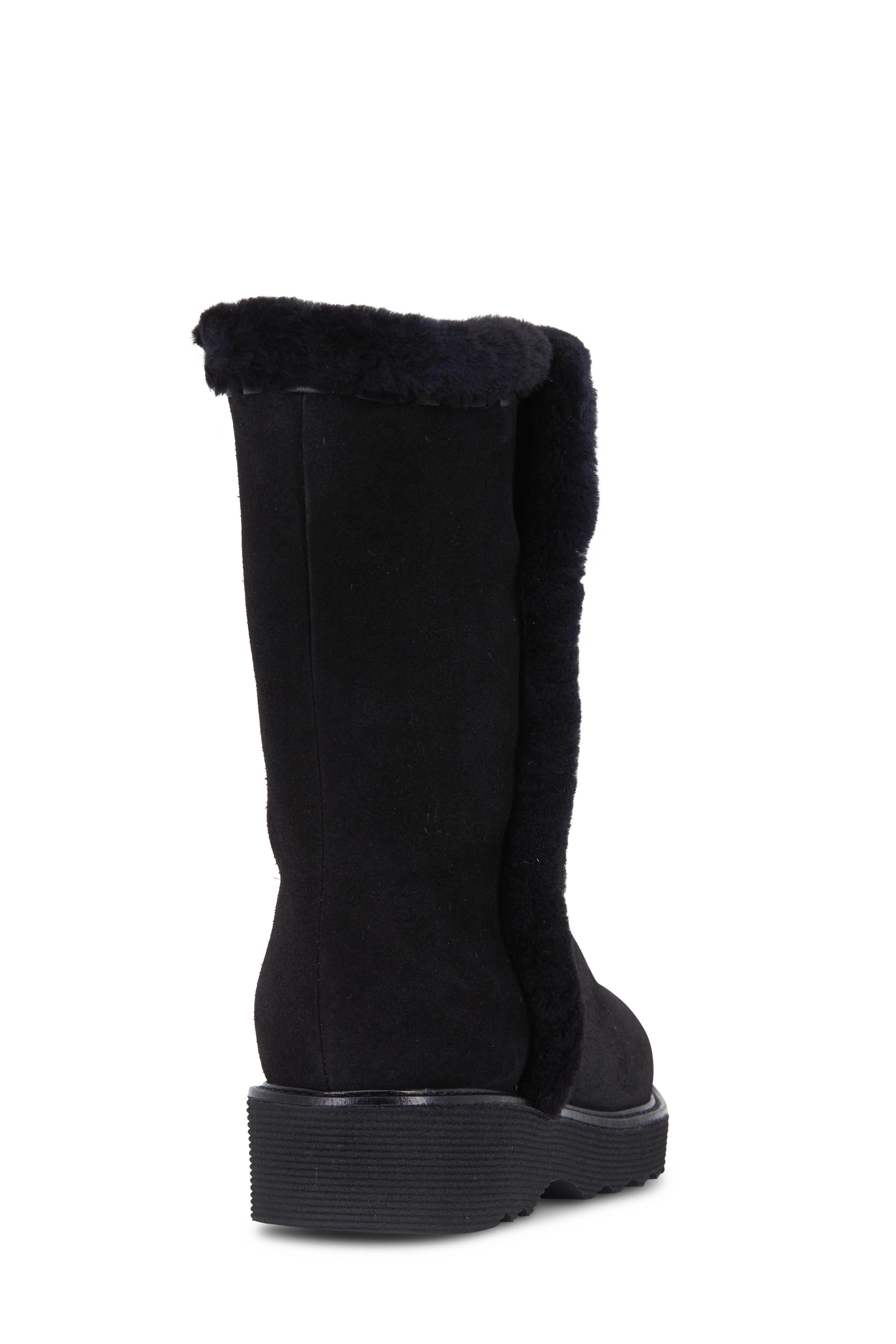 Aquatalia Kalena Black Suede Shearling Lined Boot 35mm