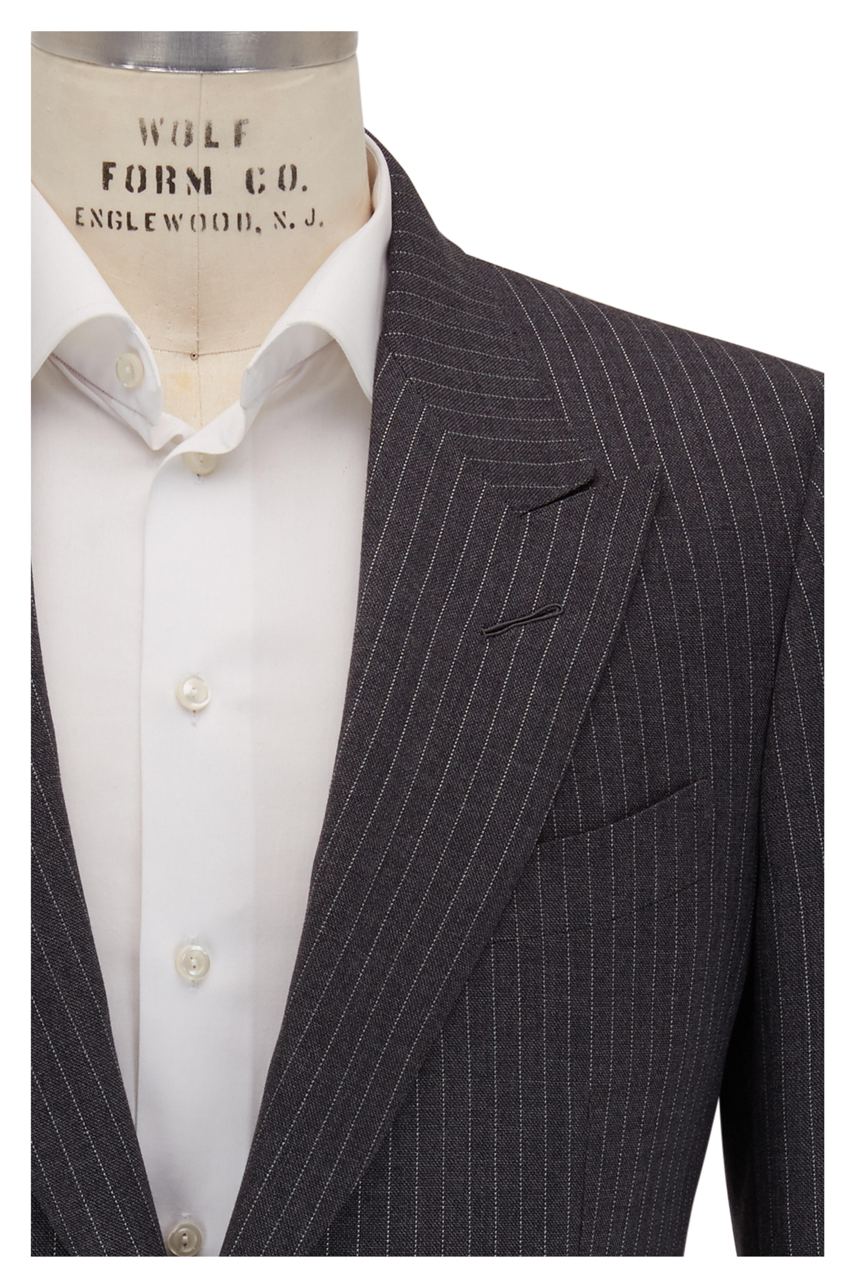 Tom Ford - Charcoal Grey Striped Wool & Silk Peak Lapel Suit