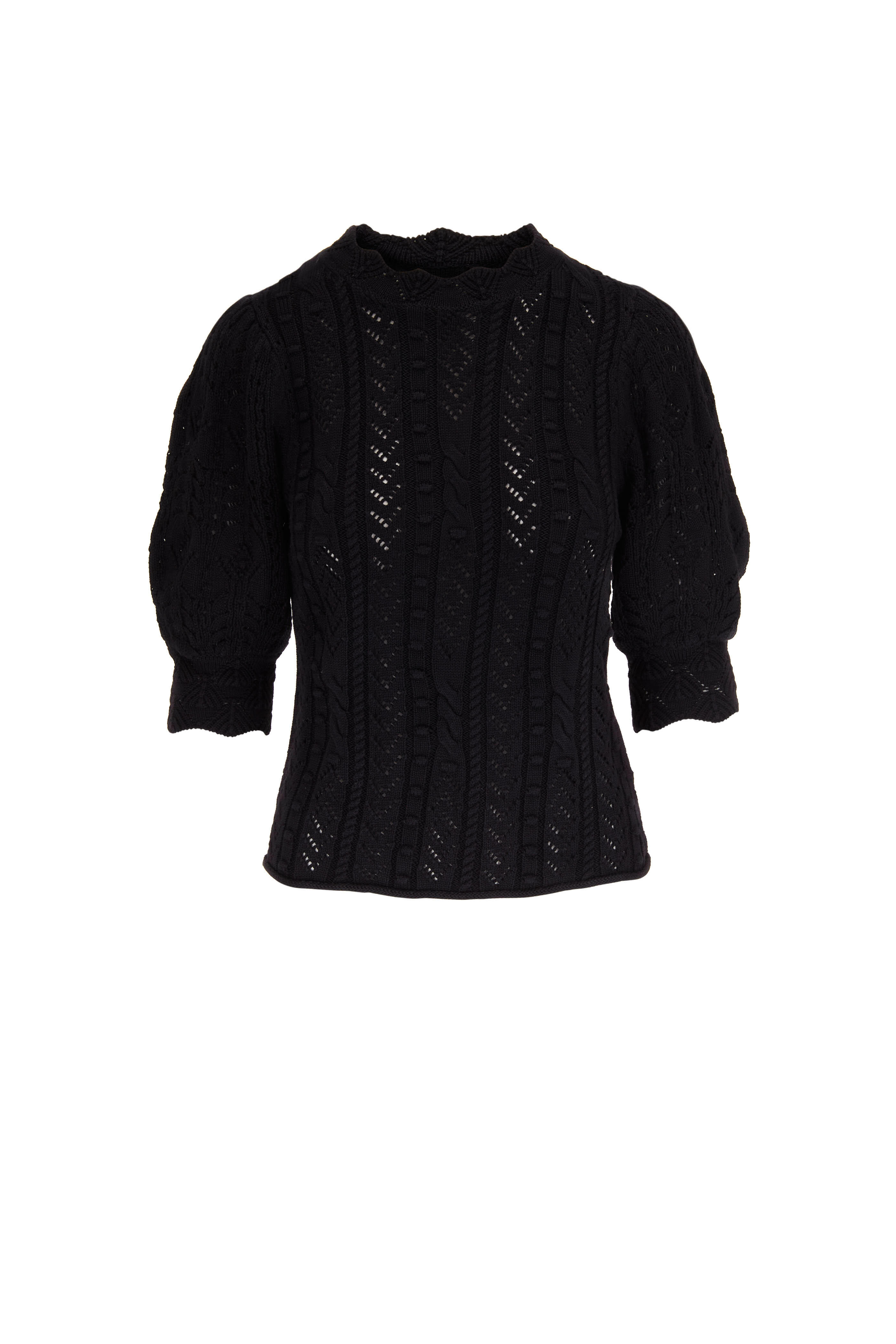 &Isla - Rosie Black Short Sleeve Cable Crew Sweater