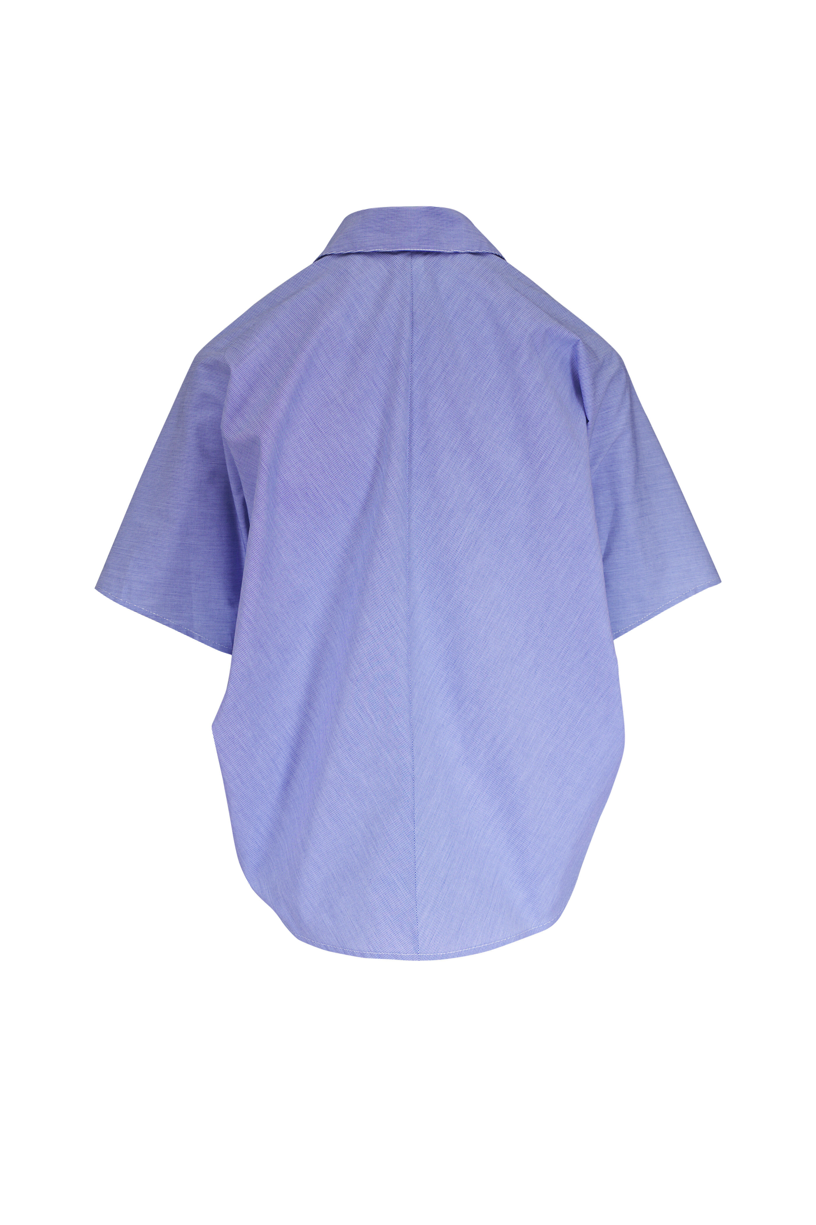 Zero + Maria Cornejo - Circle Blue & White Microstripe Cotton Blouse