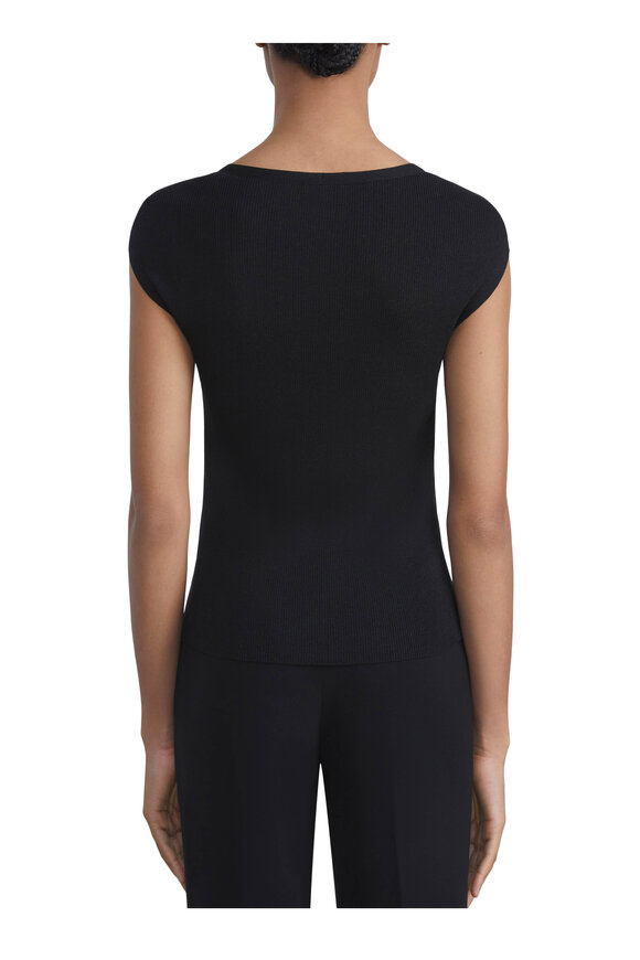 Lafayette 148 New York - Lafayette Black Ribbed Cap Sleeve Knit Top