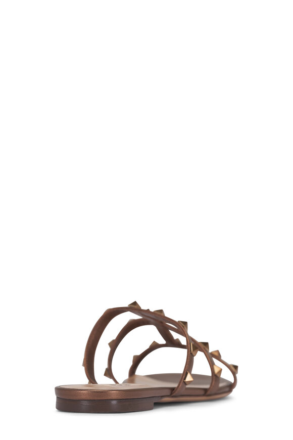 Valentino Garavani Dark Bronze Metallic Leather Rockstud Sandal - view 5