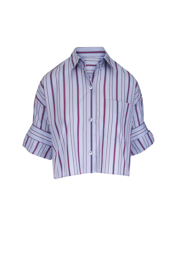 TWP Next Ex Light Gray & Maroon Stripe Cotton Shirt - view 1