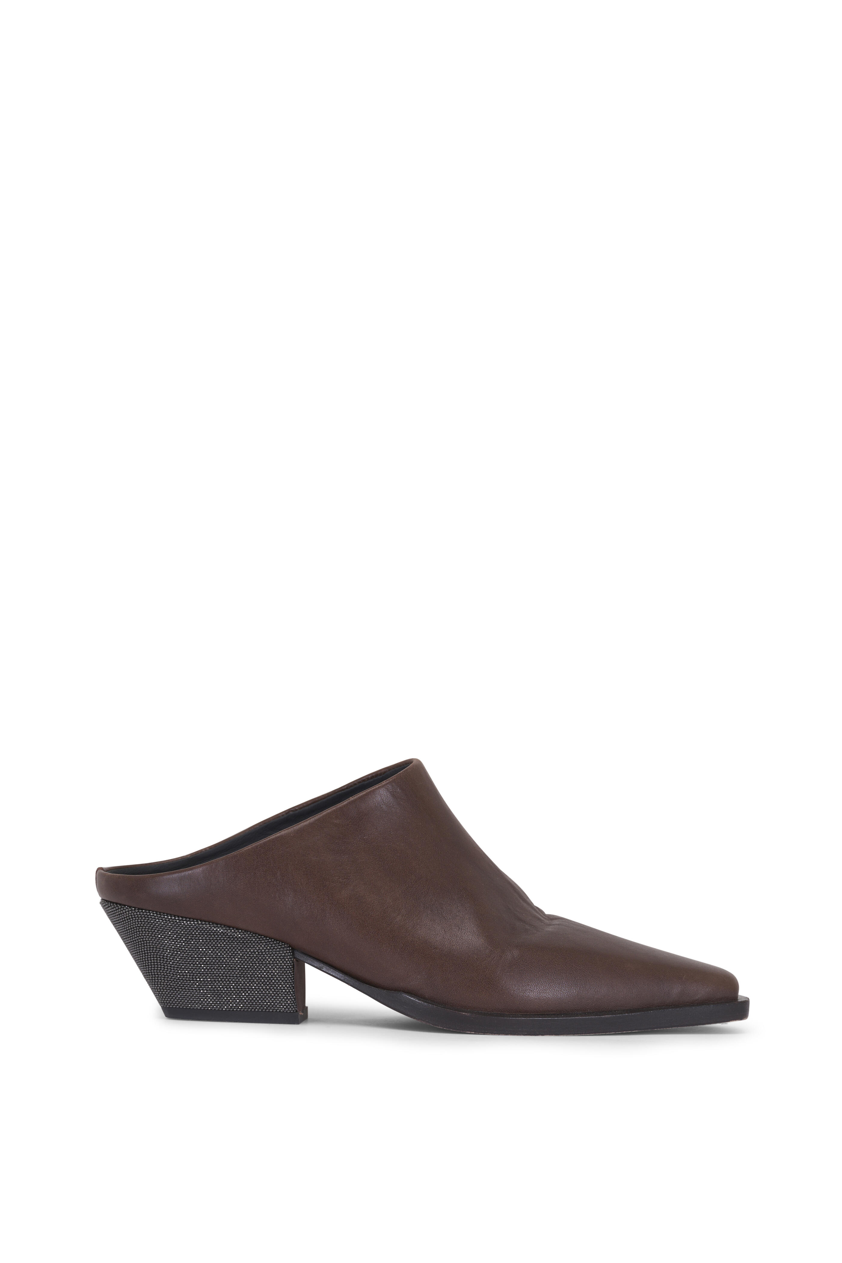 Brunello Cucinelli - Brown Leather Monili Heel Mule, 45mm